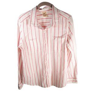 Faded Glory Blouse White Coral Stripe Size Medium